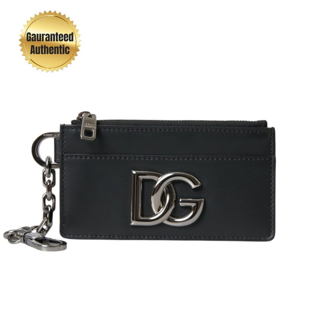 Dolce & Gabbana Black Calfskin Leather DG Logo Card Holder Wallet Men